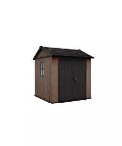 Casetta da giardino keter "newton+ 757/775" in resina marrone doppia opzione montaggio 230x223,8x246 cm