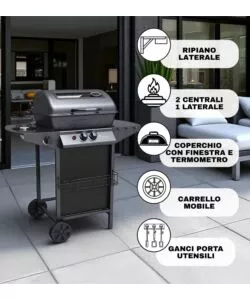 BARBECUE A GAS ARNOLD "NEVADA" CON FINESTRA IN VETRO 3 BRUCIATORI
