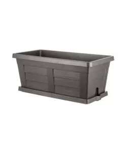 Fioriera da esterno con sottovaso antracite effetto legno 40 cm