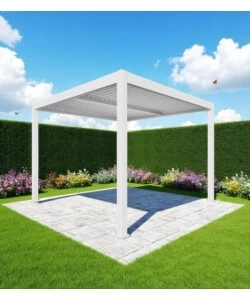 Pergola bioclimatica da esterno "artemide" in alluminio bianco 3x3 m
