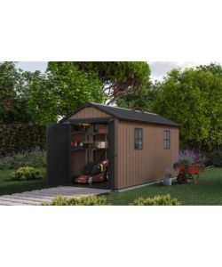 Casetta da giardino keter "newton+ 7513/1375" in resina marrone doppia opzione montaggio 413x230x246 cm