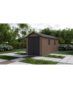 Casetta da giardino keter "newton+ 7517/1775" in resina marrone doppia opzione montaggio 539x230x246 cm