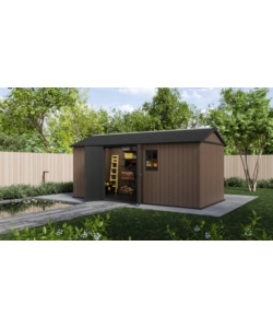 Casetta da giardino keter "newton+ 7517/1775" in resina marrone doppia opzione montaggio 539x230x246 cm