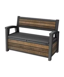 Panchina con contenitore keter 'deco bench' in resina marrone effetto legno 227 lt 133x61x89 cm