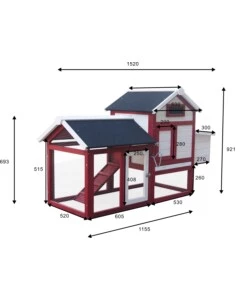 Casetta pollaio per galline in legno habrita 'po 1562' rosso e bianco 152x62x92 cm