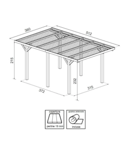 Carport singolo in legno di abete 512x360x232 cm