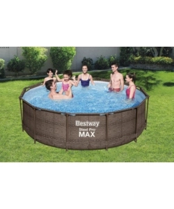 Piscina fuori terra con struttura rotonda bestway "steel pro max" effetto rattan 366x366x100 cm