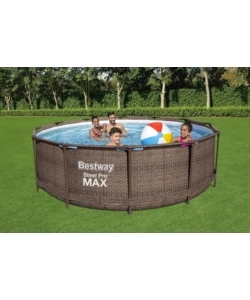Piscina fuori terra con struttura rotonda bestway "steel pro max" effetto rattan 366x366x100 cm