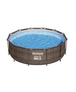 Piscina fuori terra con struttura rotonda bestway "steel pro max" effetto rattan 366x366x100 cm