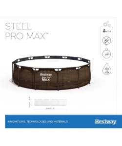 Piscina fuori terra con struttura rotonda bestway "steel pro max" effetto rattan 366x366x100 cm