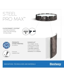 Piscina fuori terra con struttura rotonda bestway "steel pro max" effetto legno scuro 427x427x107 cm