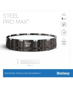 Piscina fuori terra con struttura rotonda bestway "steel pro max" effetto legno scuro 427x427x107 cm