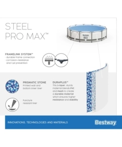 Piscina fuori terra conn struttura rotonda bestway "steel pro max" grigio chiaro 488x488x122 cm