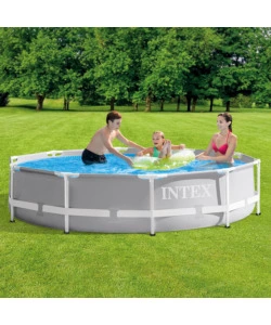 Piscina fuori terra con struttura rotonda intex "prisma frame" griogio chiaro 305x305x76 cm - cod. 26702np