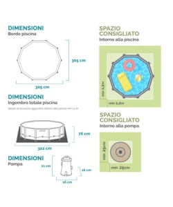 Piscina fuori terra con struttura rotonda intex 'prisma frame' griogio chiaro 305x305x76 cm - cod. 26702np