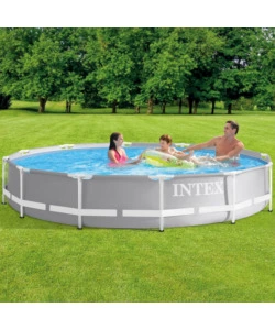 Piscina fuori terra con struttura rotonda intex "prisma frame" grigio chiaro 366x366x76 cm - cod. 26710np