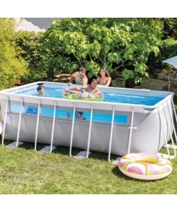 Piscina fuori terra con struttura rettangolare intex "prisma frame clearview" grigio chiaro 400x200x122 cm - cod. 26770np