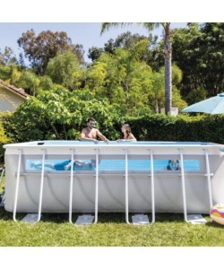 Piscina fuori terra con struttura rettangolare intex "prisma frame clearview" grigio chiaro 400x200x122 cm - cod. 26770np