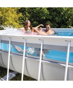Piscina fuori terra con struttura rettangolare intex "prisma frame clearview" grigio chiaro 400x200x122 cm - cod. 26770np