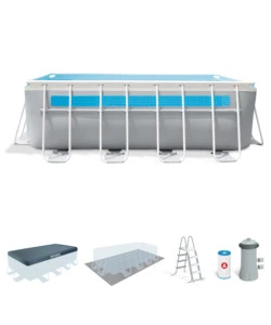 Piscina fuori terra con struttura rettangolare intex 'prisma frame clearview' grigio chiaro 400x200x122 cm - cod. 26770np