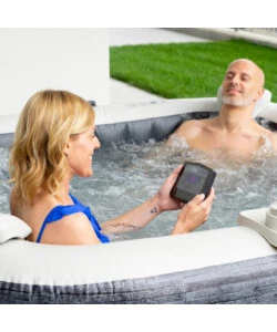 Piscina idromassaggio gonfiabile intex "greystone deluxe" grigio effetto pietra 4 posti 175x175x71 cm - cod. 28450
