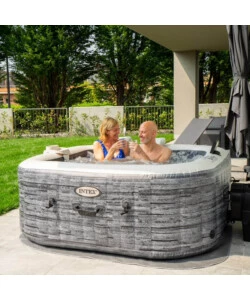 Piscina idromassaggio gonfiabile intex "greystone deluxe" grigio effetto pietra 4 posti 175x175x71 cm - cod. 28450