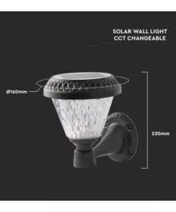 Applique led solare da esterno vtac a cono con telecomando 3in1