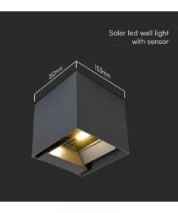 Applique led solare da esterno vtac nero 3000k