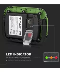 Faro led ricaricabile vtac con sos flash verde 4000k 20w
