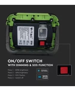 Faro led ricaricabile vtac con sos flash verde 4000k 20w