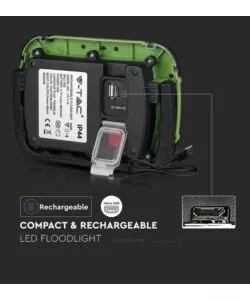 Faro led ricaricabile vtac con sos flash verde 4000k 20w