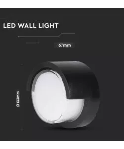 Applique led da esterno rotonda semicoperta vtac nero 3000k 7w