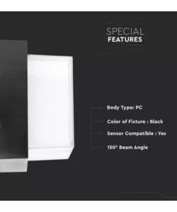 Applique led da esterno quadrata scoperta vtac nero 4000k 12w