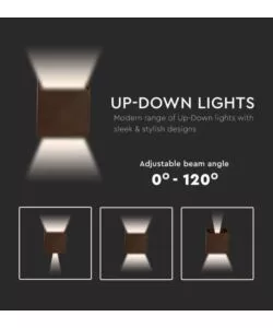Applique led da esterno quadrata a doppio fascio luminoso vtac marrone 3000k
