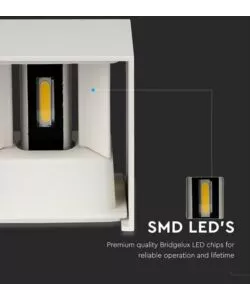 Applique led da esterno quadrata a doppio fascio luminoso vtac bianco 3000k