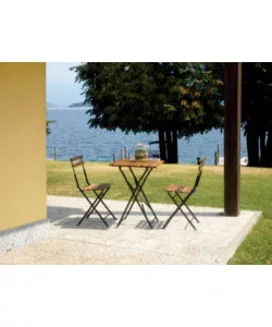 Set da giardino solaria "bistro' de lux" in ferro nero e legno due sedie e tavolo pieghevoli
