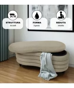 Panca contenitore bellahome "goccia" beige 106x43x42 cm