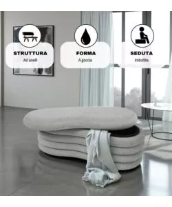 Panca contenitore bellahome "goccia" grigio 106x43x42 cm