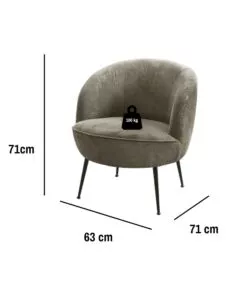 Poltrona 'nora' in velluto a coste grigio 63x71x71 cm