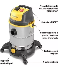Outlet - usato per prova - aspiratore solidi liquidi elettrico stanley "sxvc30xtde" 1600w 30lt 36,5 l/s