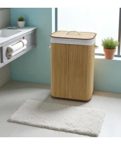 Portabiancheria in bambÙ decor bagno naturale 40x30x60 cm