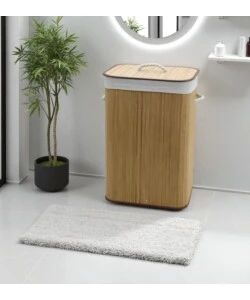Portabiancheria in bambÙ decor bagno naturale 40x30x60 cm