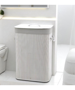 Portabiancheria in bambÙ decor bagno bianco 40x30x60 cm