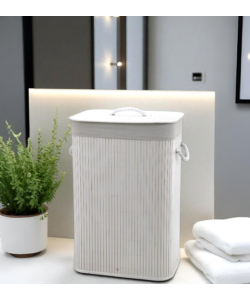 Portabiancheria in bambÙ decor bagno bianco 40x30x60 cm