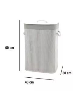 Portabiancheria in bamb decor bagno bianco 40x30x60 cm