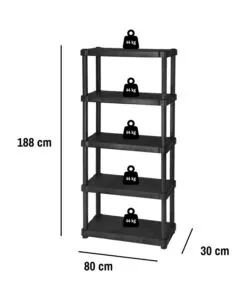 Scaffale 5 ripiani in polipropilene 'oceano' nero 80x30x188 cm