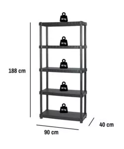 Scaffale 5 ripiani in polipropilene 'urano' nero 90x40x188 cm