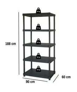 Scaffale 5 ripiani in polipropilene 'krios' nero 90x60x188 cm