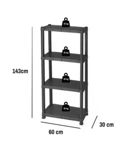 Scaffale 4 ripiani in polipropilene 'kronos' nero 60x30x143 cm