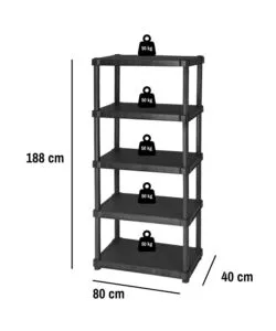 Scaffale 5 ripiani in polipropilene 'helios' nero 80x40x188 cm